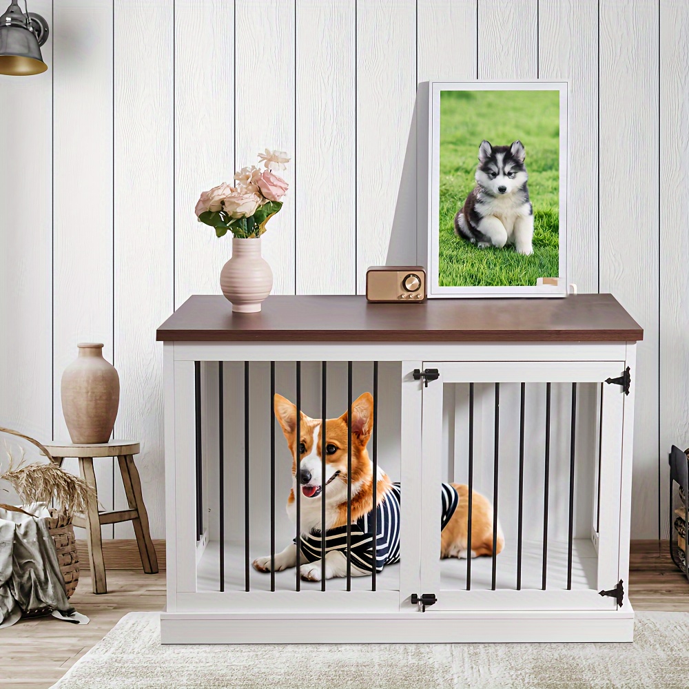 

Nebzhask Large Dog Crate Furniture, 47.2" Indoor Dog Kennel Furniture , Wooden Decorative Pet House End Side Table, White