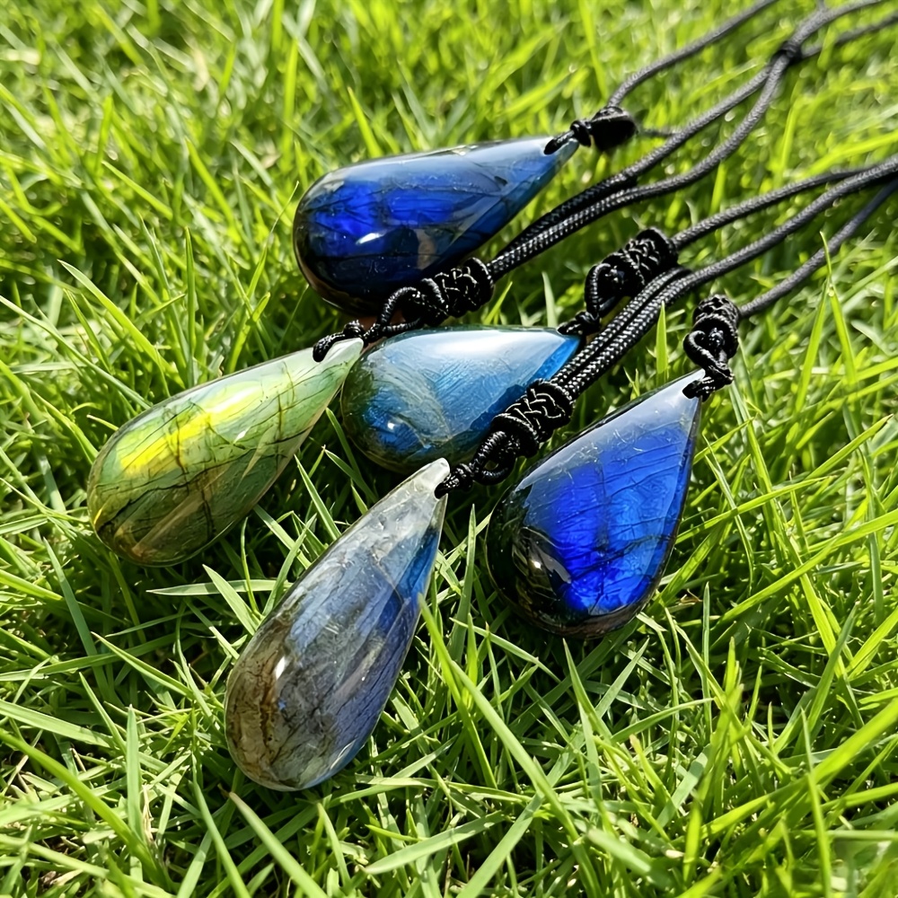 Handmade Iridescent Labradorite Necklace, Boho Water Droplet Pendant