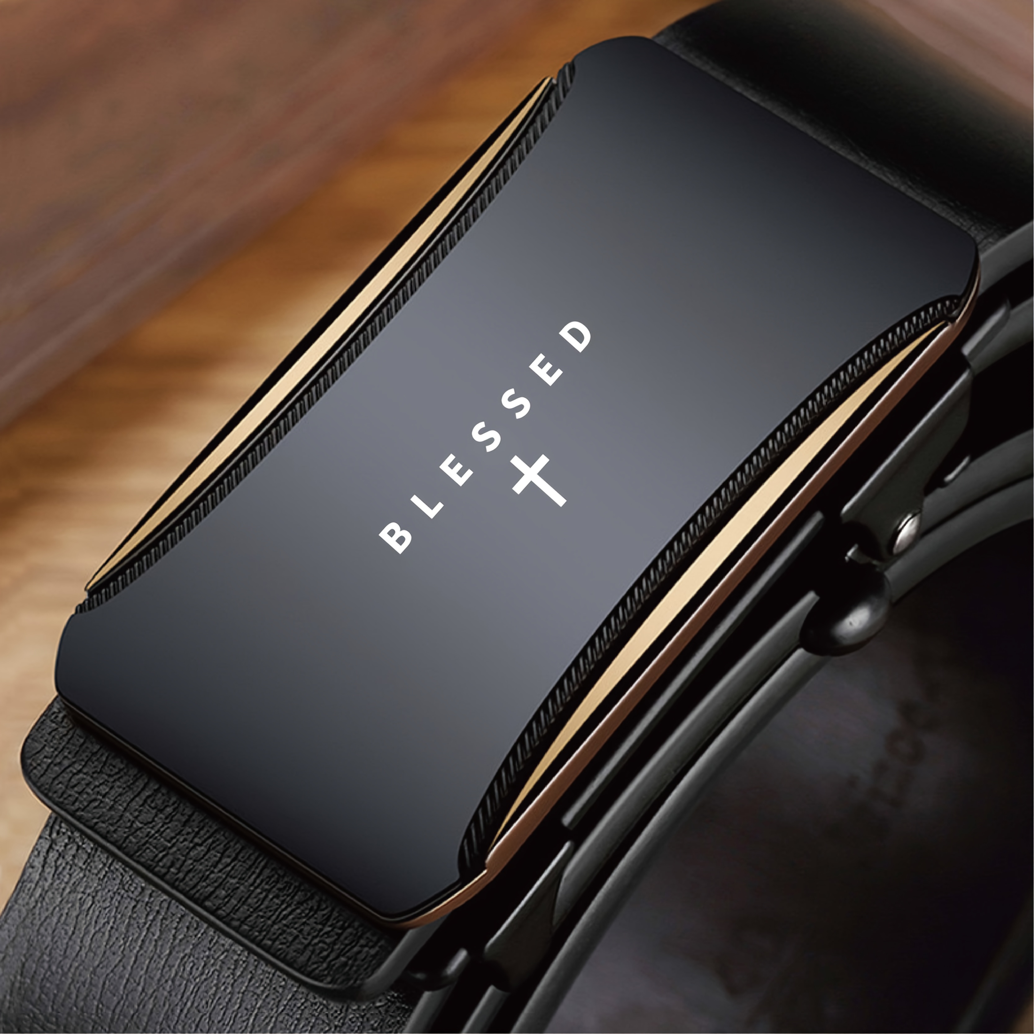TEMU Blessed Pattern Men's Business Belt, High Elasticity Pu Strap That Resists Wrinkles With Easy Automatic Operation For Work And Everyday Use