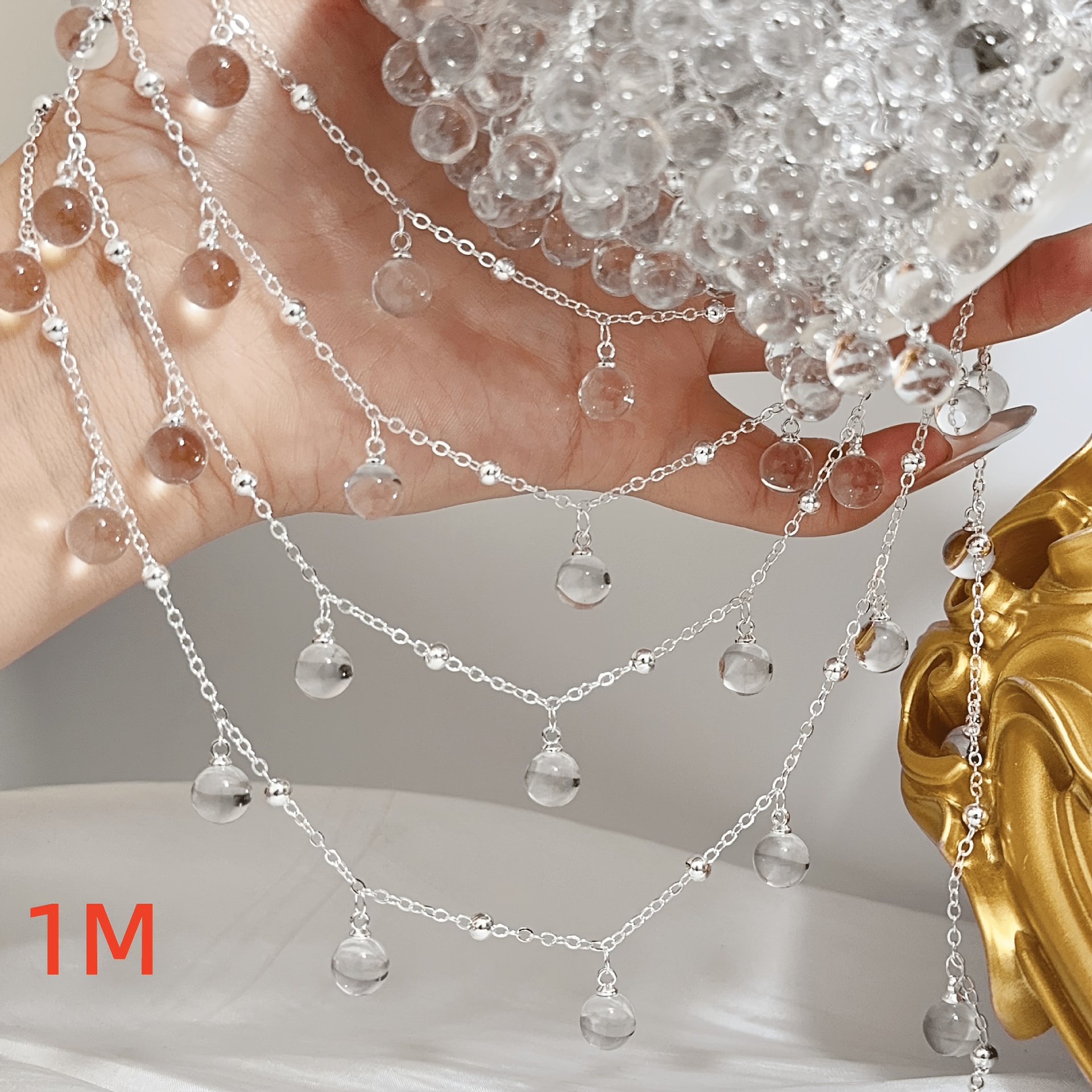 TEMU Un pendentif composé d'une perle transparente de 1 mètre avec une chaîne en métal, conçu comme une perle ronde de pour les et bracelets de