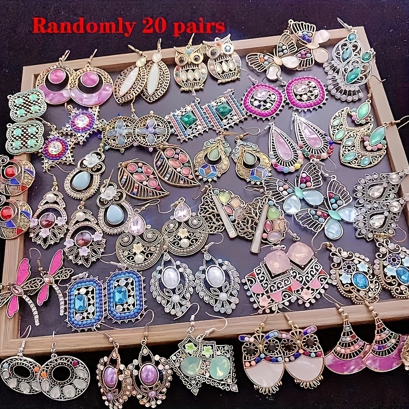 

20 Pairs/pack Of Retro Bohemian Copper Material Women's Earrings Exaggerated Mixed Style Multi-piece Earrings, Suitable For Parties, Weddings, Earrings