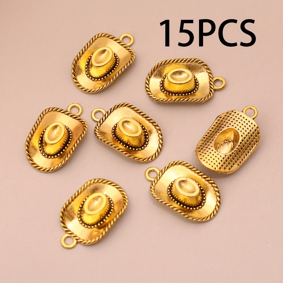 TEMU 15pcs Western Cowboy Hat Pendants, Alloy Vintage Rider Hat Charms, Ethnic Style Hat Shape, Suitable For Diy Pendants, Jewelry Making, Necklaces,
