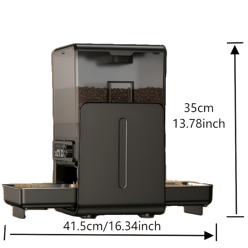 Tidsindstillet dispenser til katte og hunde med dobbelt skåldesign, 5 liters kapacitet, stemmeoptagelse, programmerbare indstillinger og muligheder til kæledyr indefra uden batteri. Produktdetaljer 0