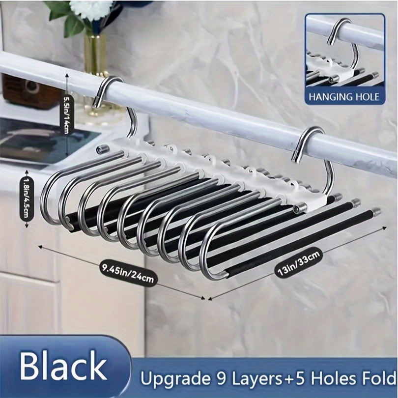 TEMU 1pc 5/9-layer Multi-layer Pants Hanger, Stainless Steel Rack, Save Space Storage And Organization For Wardrobe, Closet, Bedroom, Suitable For Pants, Jeans, Scarves, Ideal Home Supplies