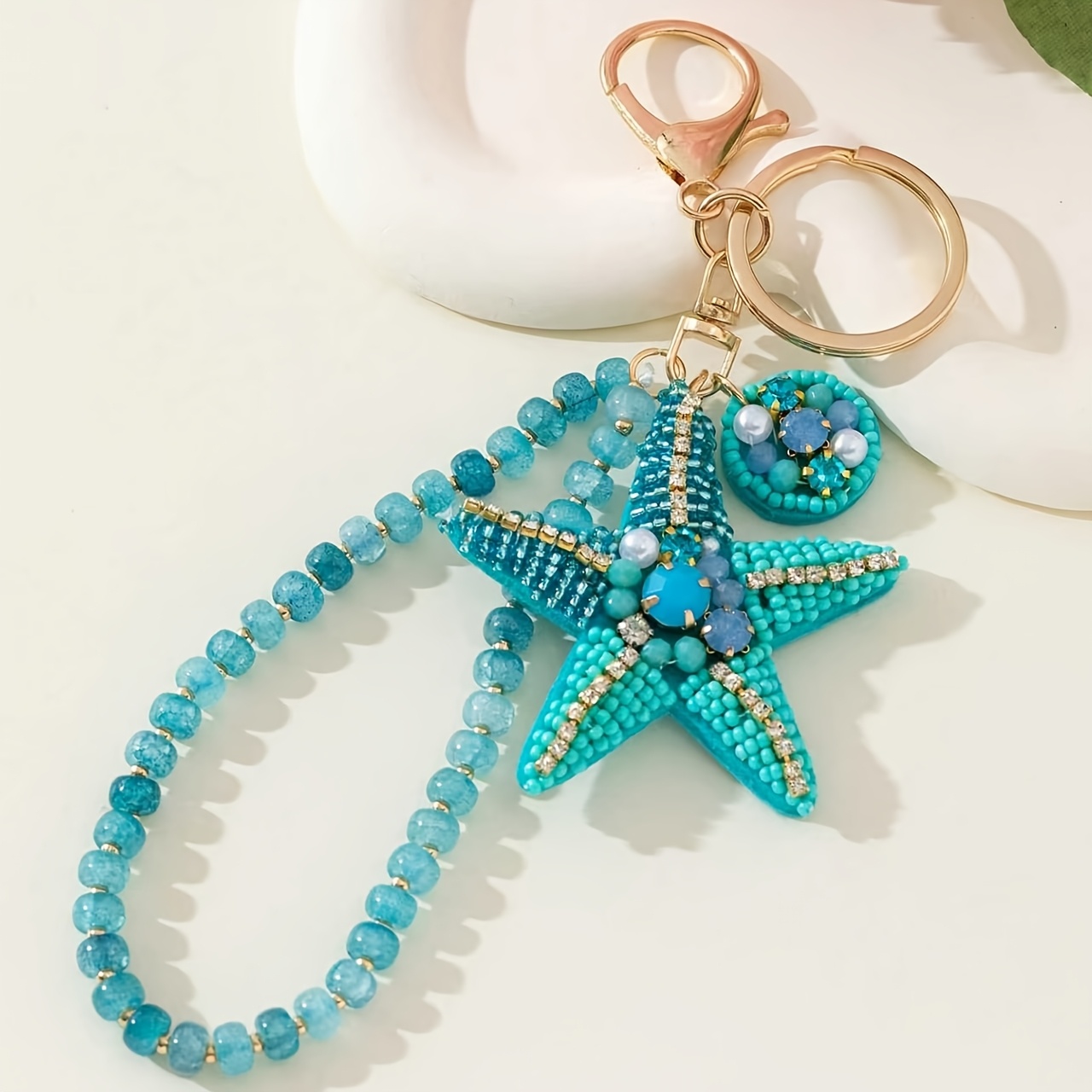 TEMU Ciondolo in stile al mare, portachiavi a forma di stella marina con perline di intrecciate a , ornamento di nicchia
