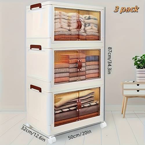 3 layers 50cm 19 68in wide foldable storage box with wheels and door 1 lidded storage bins easy to move for bedroom room large capacity container for collection box storage and organization storage cabinet storage bins