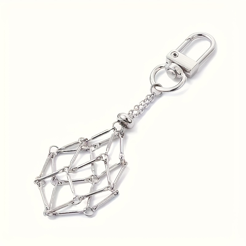 TEMU Stone Mesh Pouch Keychain Available In 2 Colors, Can Hold Amethyst And Rose Quartz. Creative And Women's Fashion Keychain. Decorative Accessory