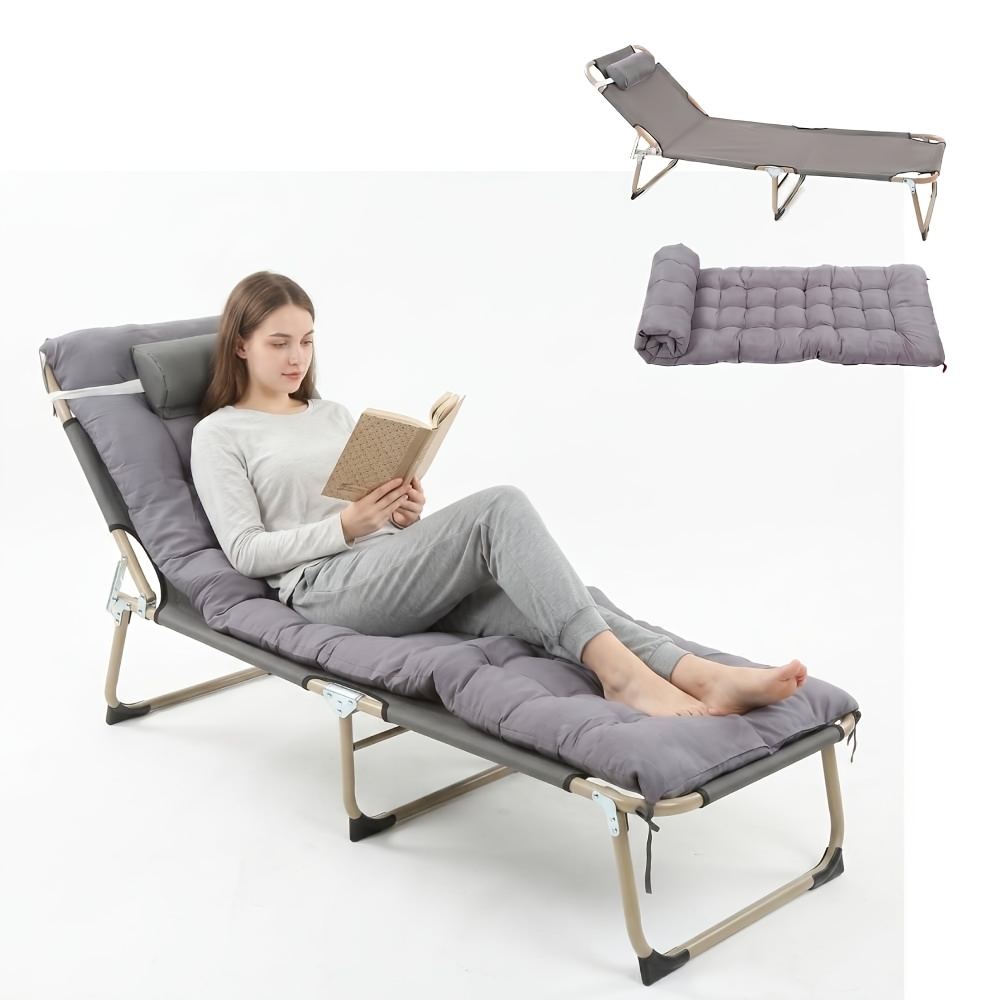 TEMU Tumbona plegable para exteriores con colchón, sillón reclinable plegable para patio ajustable en 5 posiciones con colchón, para playa, patio,