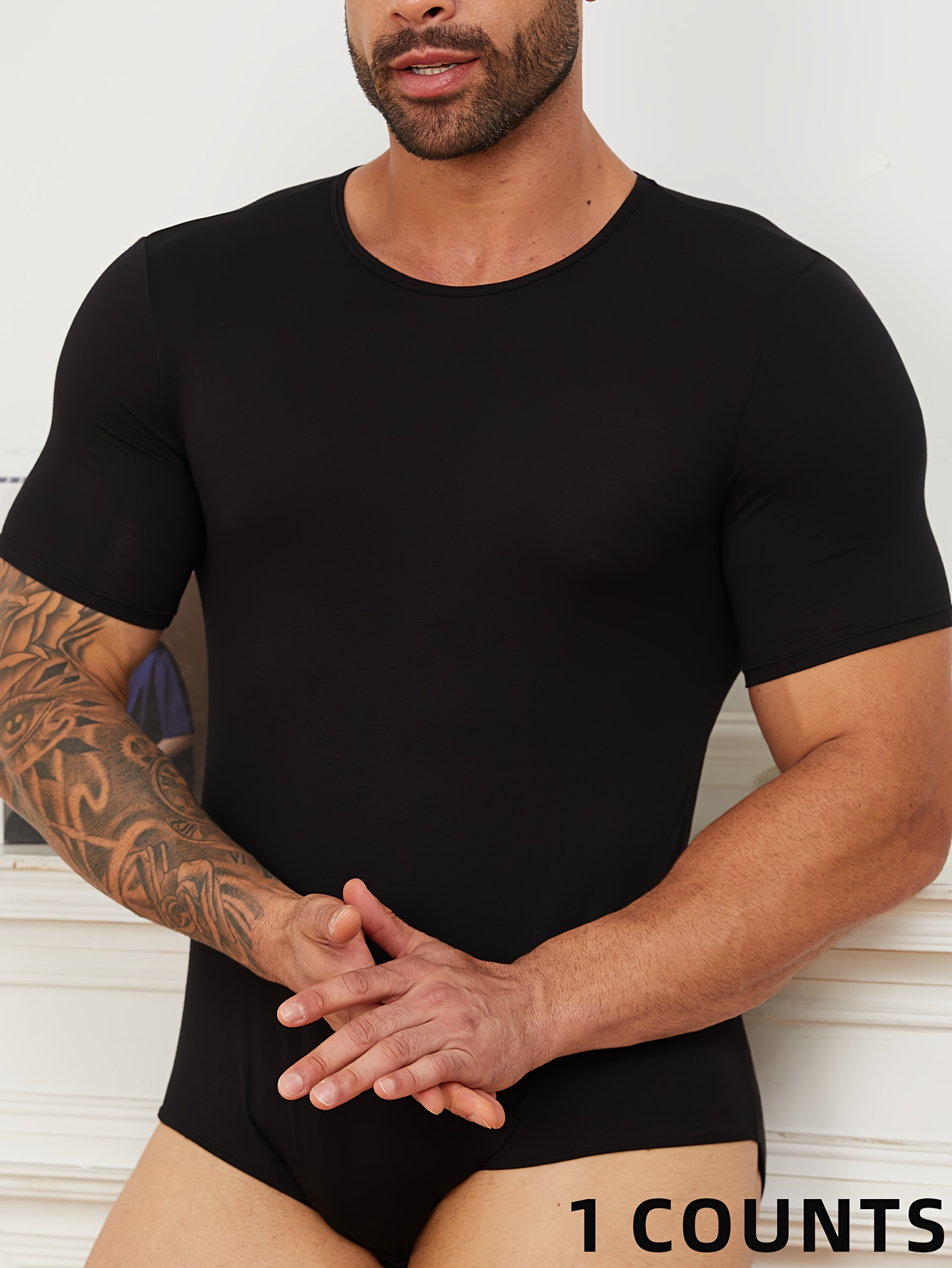 1pc mens casual short sleeve round neck t shirt solid black medium stretch fabric regular fit for casual attire layering hand wash only relaxed style minimalist style durable construction essential clothing streetwear style black 0