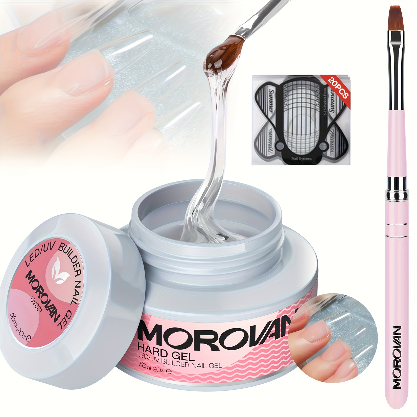 TEMU Morovan Builder Nail Gel Kit - 56g Clear Nail Extension Gel Kit Nail Strengthening Manicure With Nail Model And Acrylic Nail Brush For Beginners, Christmas Nail Gift