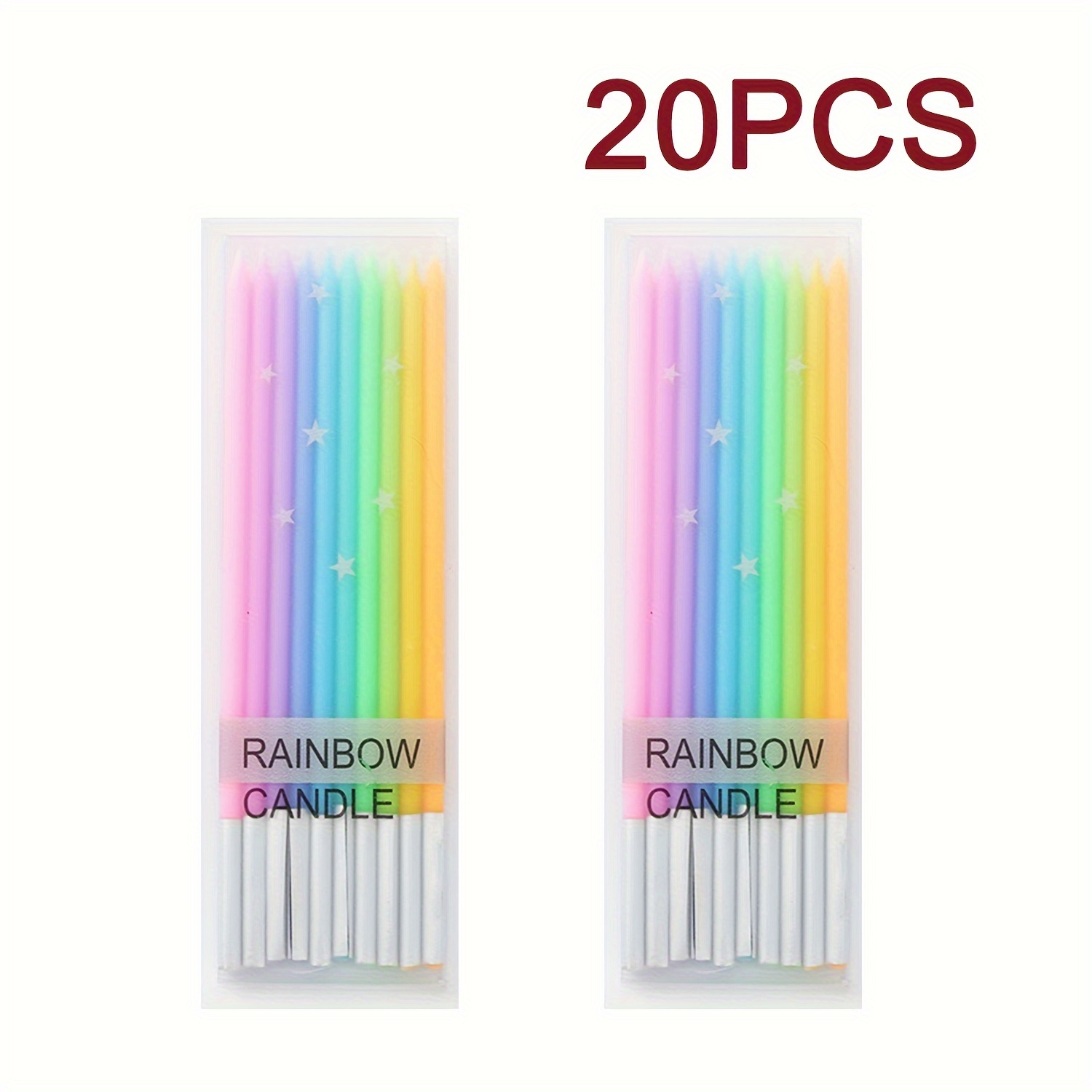 20/40/60pcs Rainbow Birthday Candles, Tall And Thin Birthday Cake Candle Suit, Rainbow Cupcake/cake Decoration For Birthday Party, Christmas, Halloween