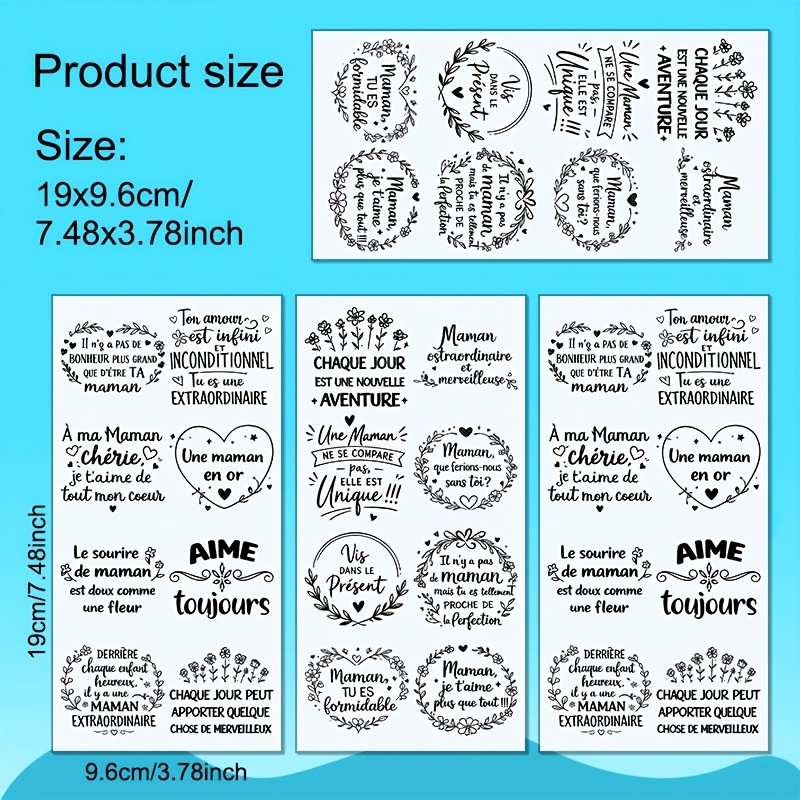 TEMU 4 feuilles de transfert de phrases pour tasses, étuis de téléphone et voiture - Vinyle imperméable avec citations en français, aux rayures,