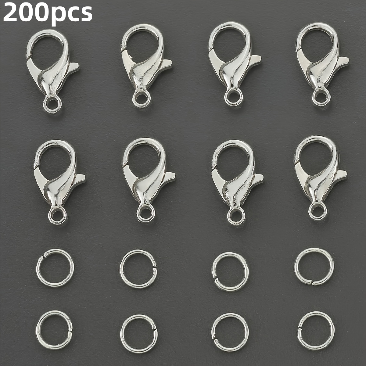 E-shop 200 Stück Karabinerverschluss und offener Biegering Set, inklusive 100 Karabinerverschlüsse und 100 Biegeringe, geeignet für Perlenarbeiten,