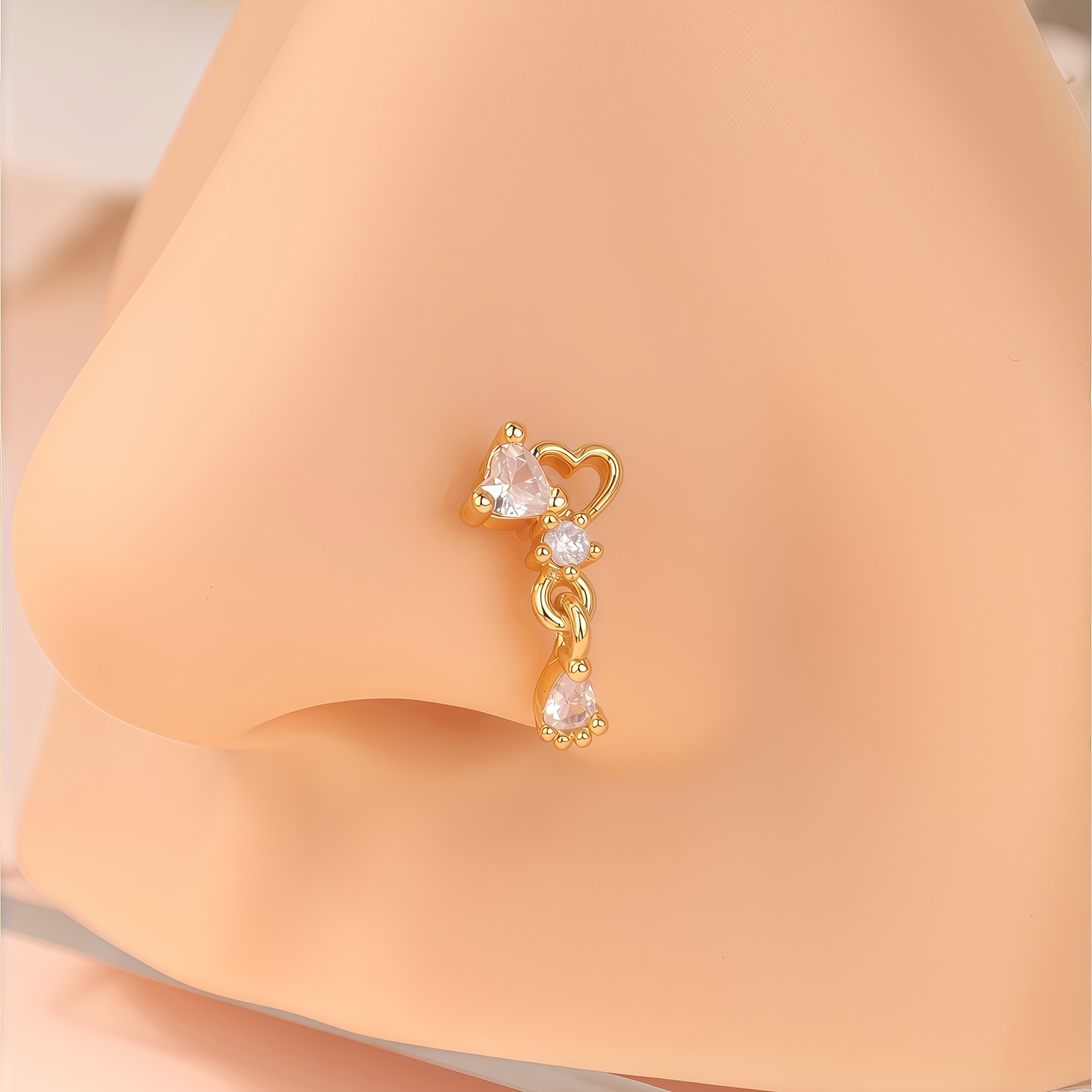 1pc Nose Rings L Shaped Nose Studs Ring Hypoallergenic Dangle Cubic Zirconia Heart Nose Studs Hoops Piercings Jewelry Gift For Women