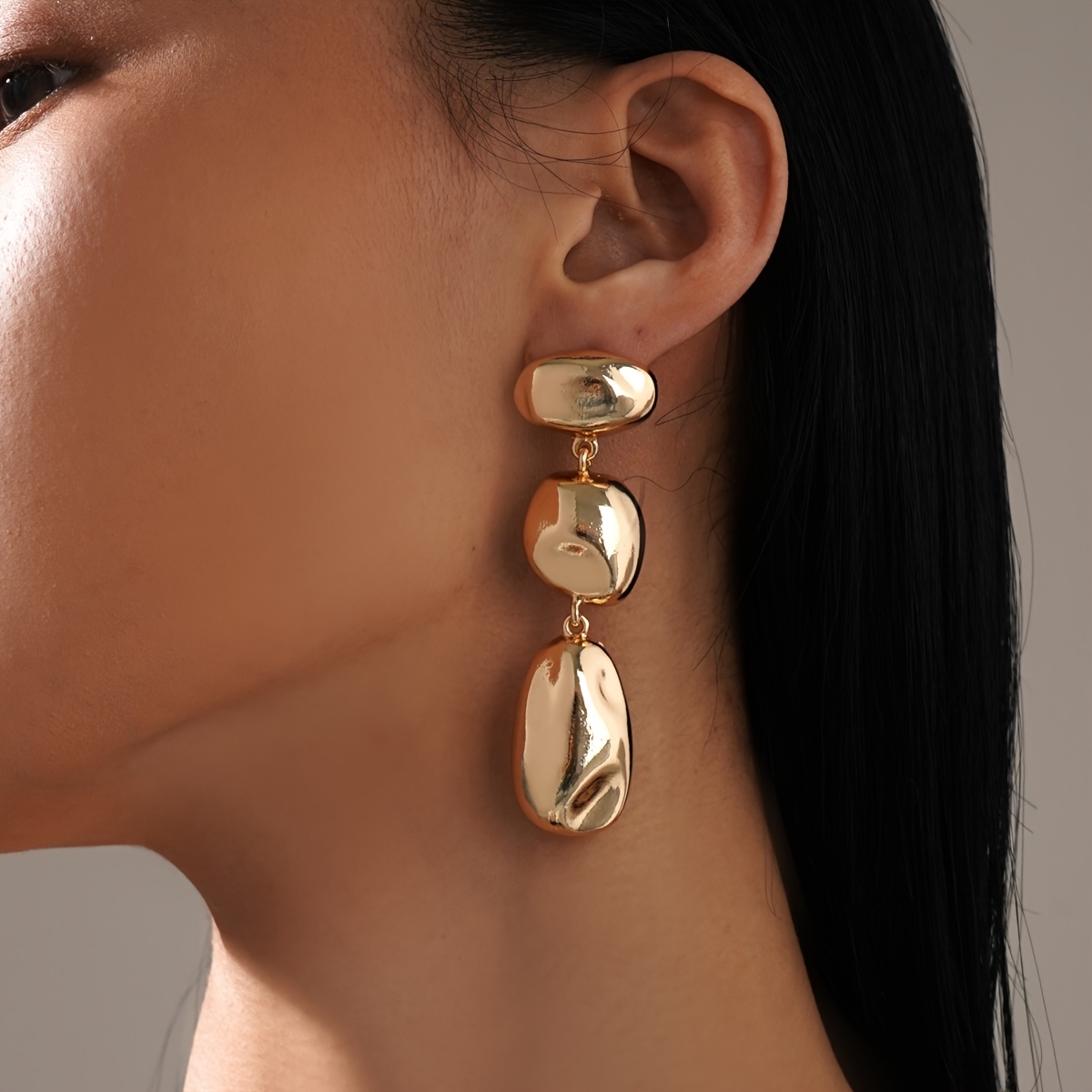 Women's Irregular Hammered Surface Geometric Round Oval Drop Earrings