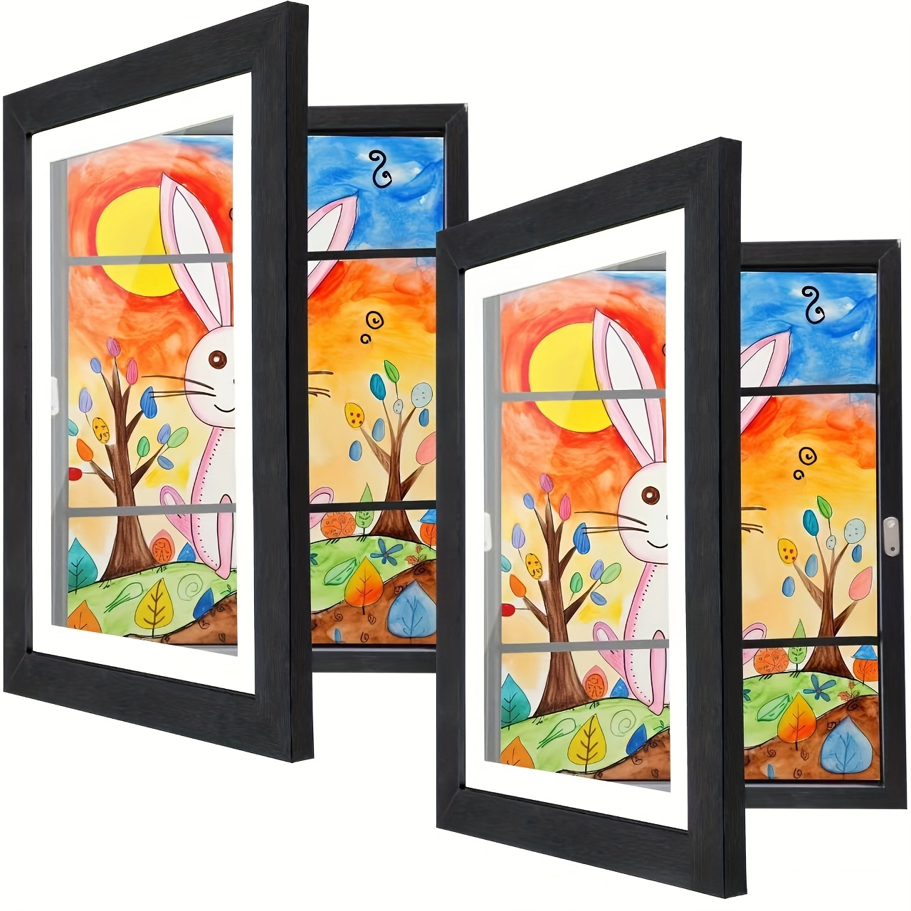 TEMU Modern Wooden Flip A4 Art Frame (2pcs), Black Polished Frame, Easy To Replace, Suitable For Painting And Picture Display For Home And Office