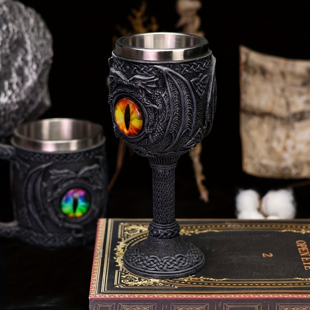 1pc 2024 new halloween gift dragon statue shaped cup dragon eye tall cup stainless steel inner container dragon eye cup gothic glass christmas gift details 3