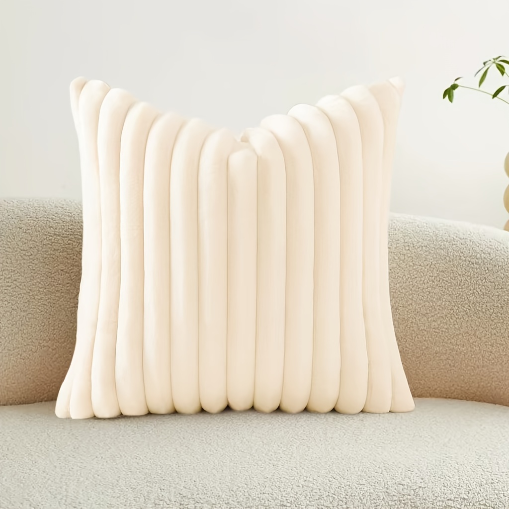 1pc Comfortable Thick Striped Plush Pillowcase, Soft Decorative Square Throw Pillow Covers, Suitable For Occasions Such As Bedroom Bedding, Home Decoration, Sofa Decoration, Camping, Outdoor, Etc