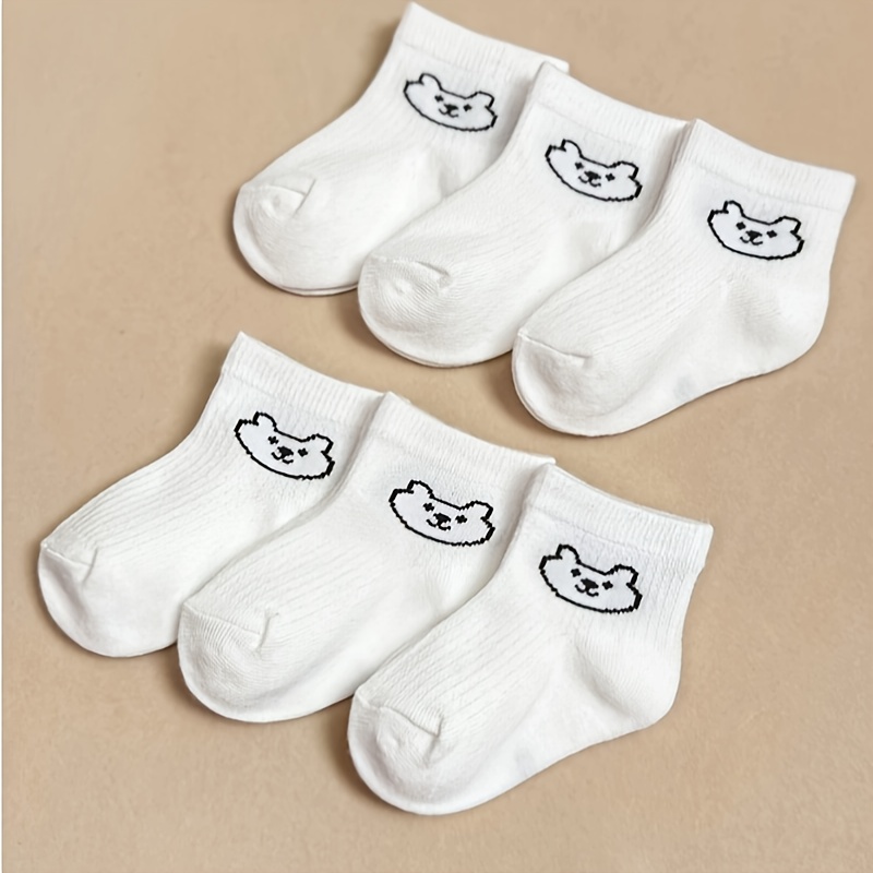 6 Pairs Pc Blend Cartoon Bear Soft Comfortable Fashion Cute White Newborn Socks