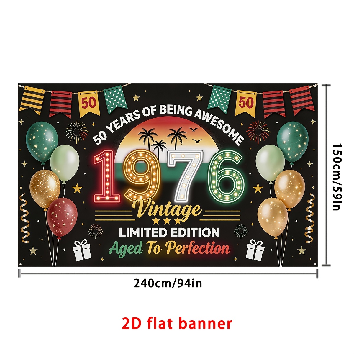 TEMU Plat 2D, Bannière de Fête Plate 2D, 1 pièce, Bannière de Toile de Fond pour Fête de 50e Anniversaire, Motif Néon Vintage 1976, "Édition Limitée
