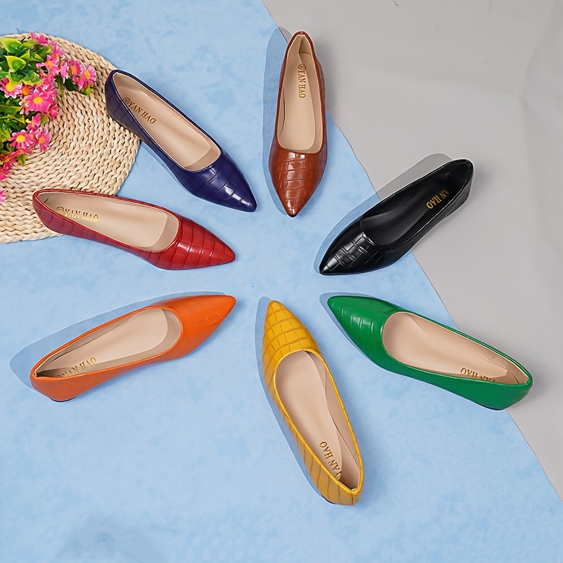

Women's Solid Color Flat Shoes, Casual Point Toe Plaid Pattern Shoes, Lightweight & Comfortable Shoes