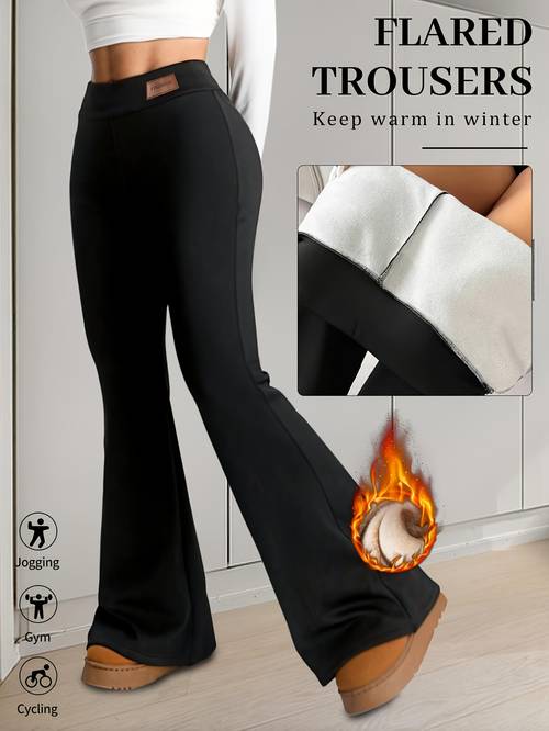 womens winter fleece lined casual pants fleece lined warm high waisted tummy tucking flared pants leg lengthening high elastic long pants high waisted leggings winter daily casual wear fleece lined flared pants