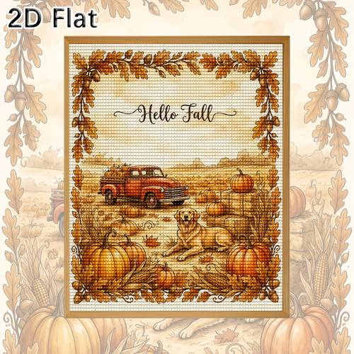 item picture 1pc diy diamond painting kit suitable for home wall decoration vintage pumpkin truck with dog landscape round diamond beads fall countryside art assembly for cozy seasonal craft project 2d flat