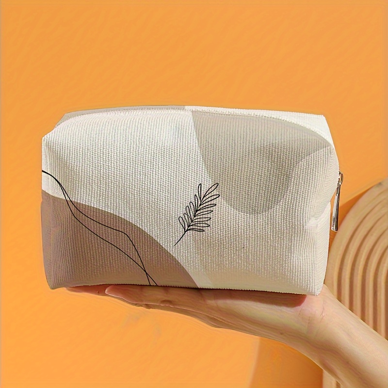 

Minimalist Leaf Pattern Makeup Bag, Cosmetic Pouch With Zipper, Portable Travel Toiletry Organizer, Elegant Beauty Case For Women
