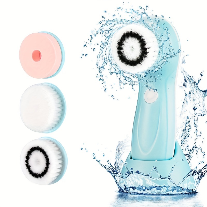 

Mini Usb Rechargeable Facial Cleansing Brush 3 Interchangeable Heads Waterproof And 360°rotation 1 Minute Timer