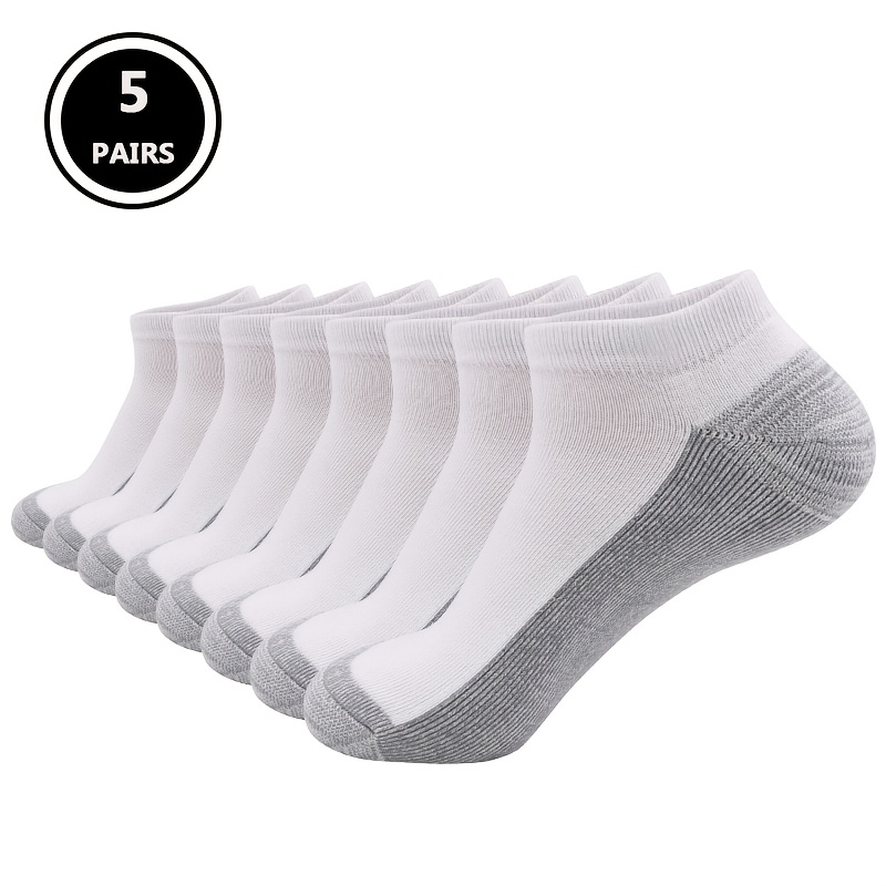 Image of 5 Pairs Of Men's Short Socks In , White, And Gray Colors With A . Suitable For Outdoor Sports And Wear, Are Versatile Socks For