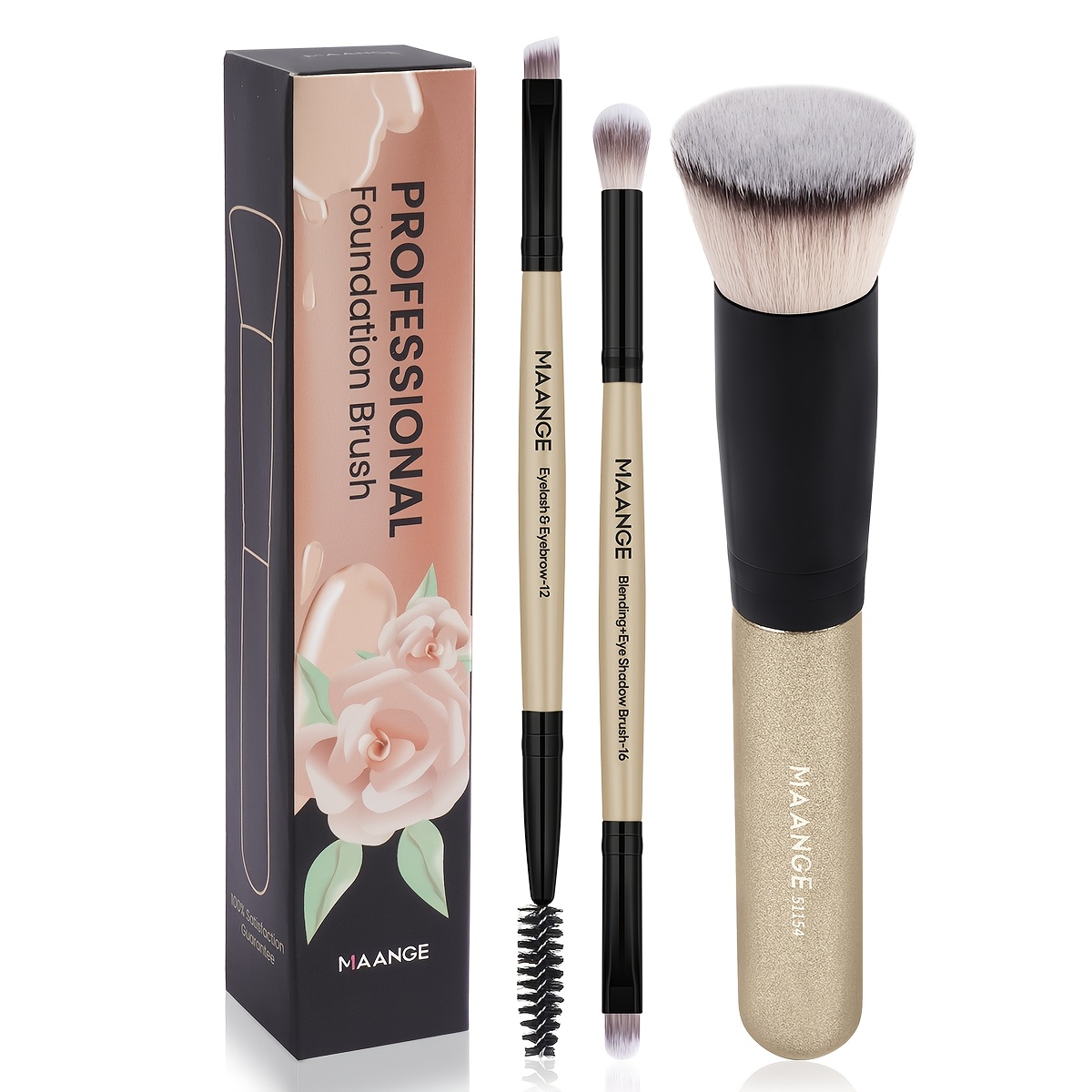 MAANGE 3pcs Foundation and Eye Brush Set, Makeup Essentials