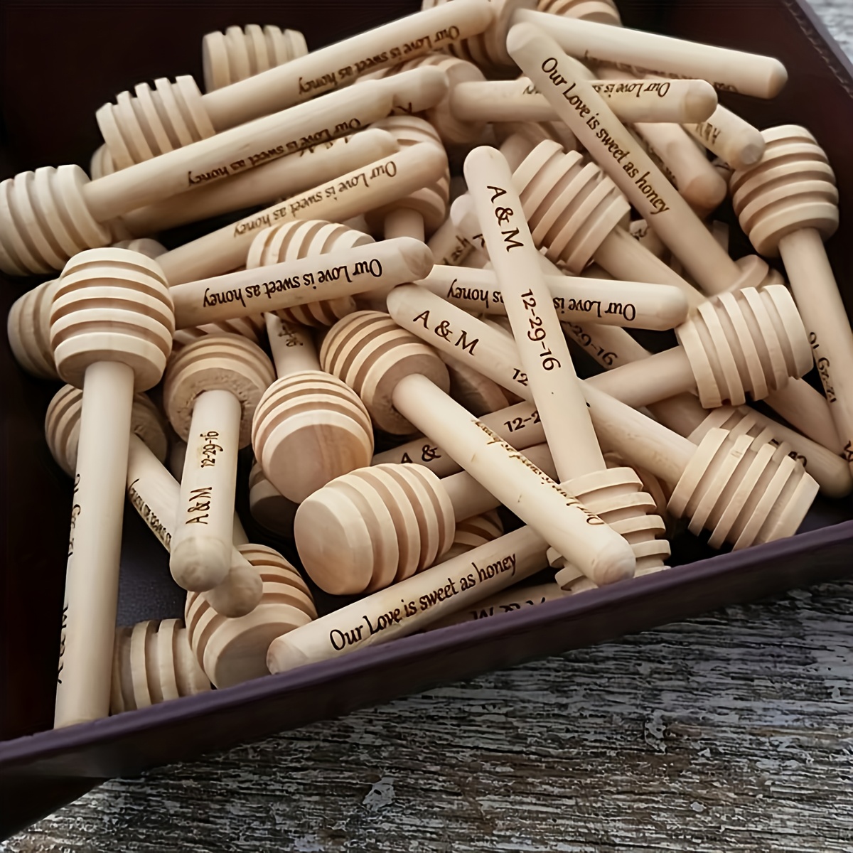 TEMU [customized] 25pcs 8cm Honey Sticks - Wooden Honey , 3 Inch Mini Honeycomb Stick, Honey Stirrer, Personalized Wedding Gifts, Party Favors, Back