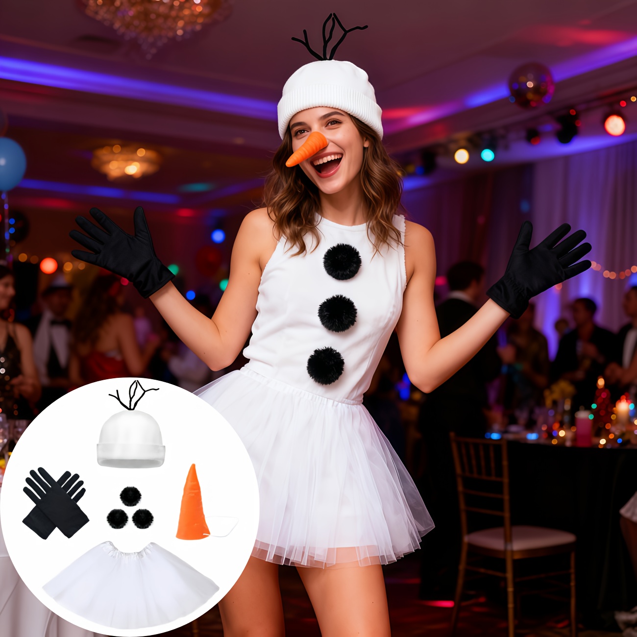 Winter Snowman Theme Party Set, Women's And Adult Snowman Costume Accessories For Halloween, Carnival, Christmas Cosplay Parties, New Year's Parties, Costumes, And Stage Performance Props
