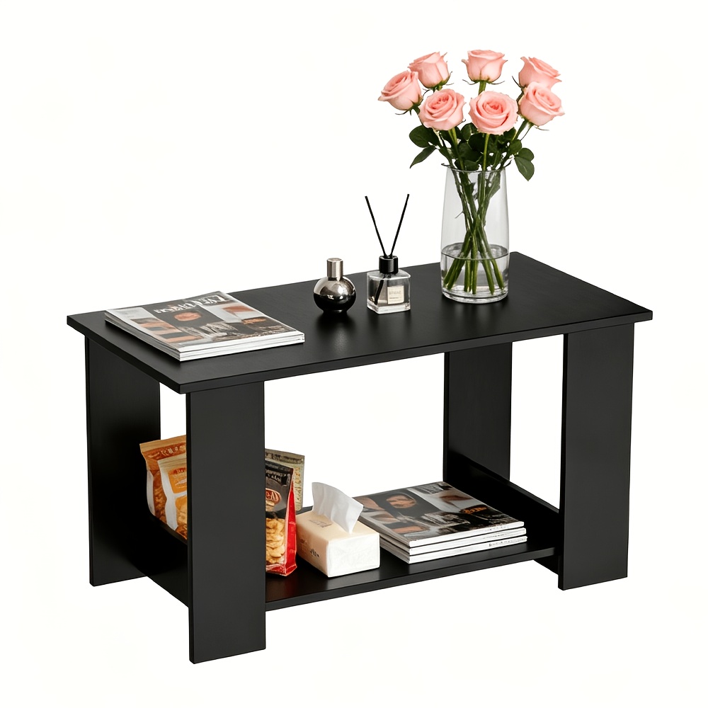 TEMU 2-tier Coffee Table Modern Center Table With Storage Shelf Accent Cocktail Table For Living Room, Bedroom, Small Apartment, White/black