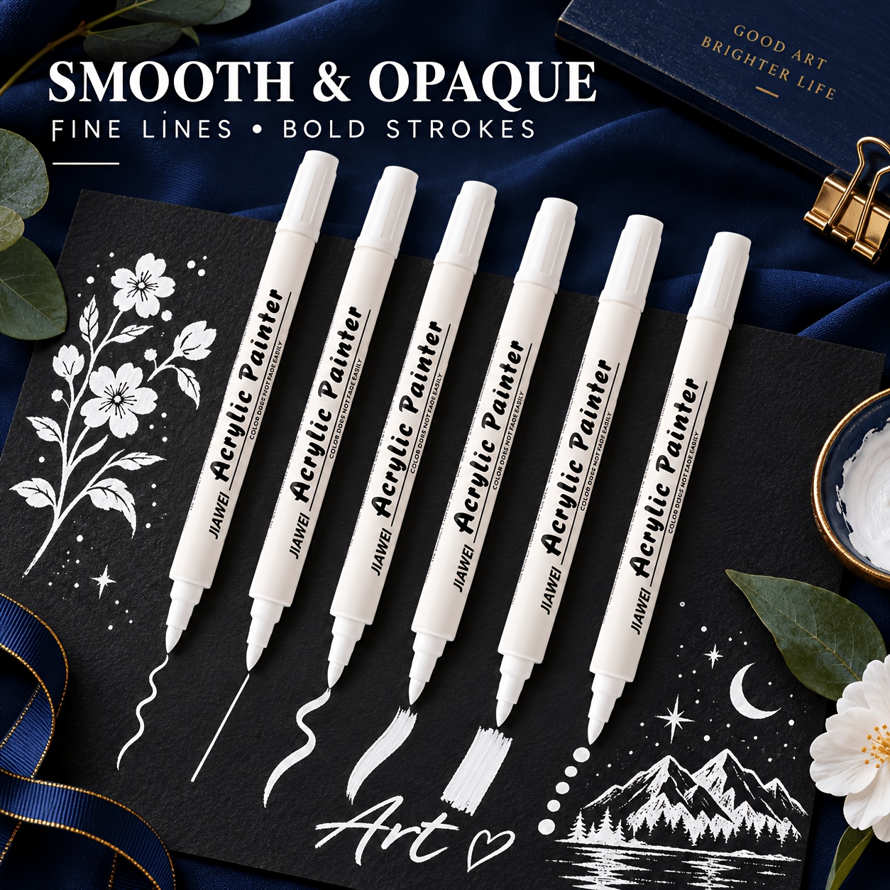TEMU 6 Pack White Acrylic Paint Marker Set | Waterproof And Quick-drying | Perfect For Projects, Resin Artwork, Scrapbooking, And Office Work