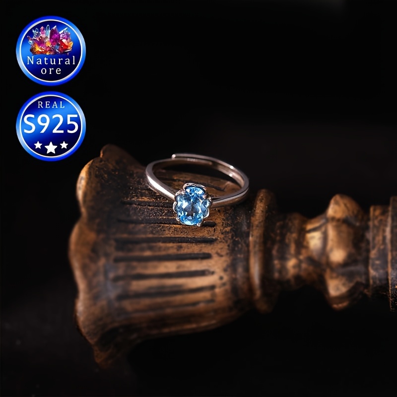 MUFAN S925 Silver Topaz Ring Adjustable Band November Birthstone Gift