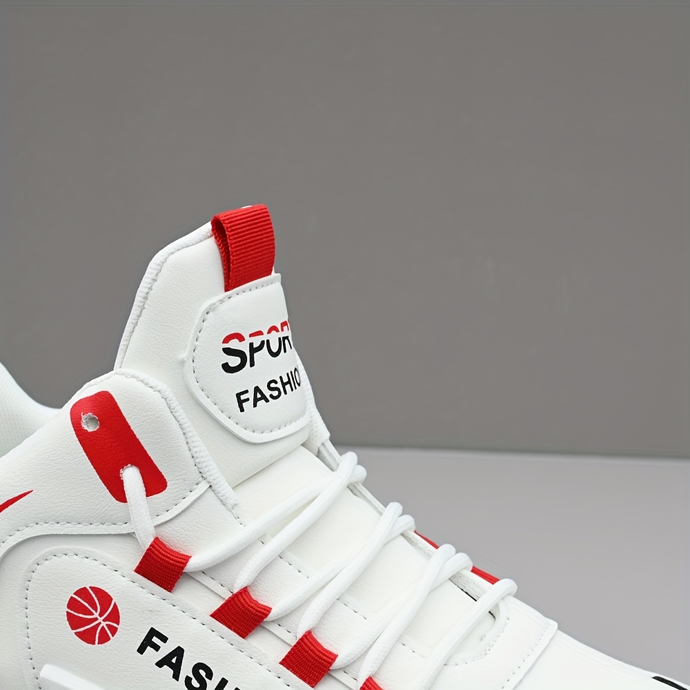 Tenis de basquetbol de caña alta para hombre, ligeros y transpirables con malla, detalles en rojo, cómodos para todas las temporadas, ideales para correr, deportes casuales y al aire libre, equipamiento de basquetbol, diseño deportivo elegante, suela acolchada EVA, estilo deportivo, ajuste cómodo, para un estilo de vida activo