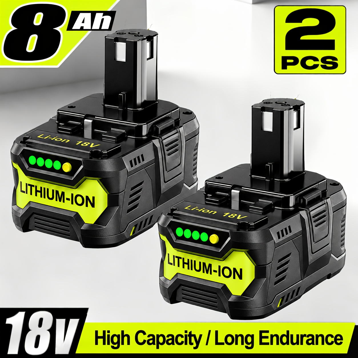 Image of 4/2/1 Pack For Ryobi 18v One+ Series 8.0ah Premium Battery, For Ryobi 18v Battery , P108, P189, Pbp005, Pbp006, Pbp2005, , P197 Cordless Power Tools Lithium-ion Battery