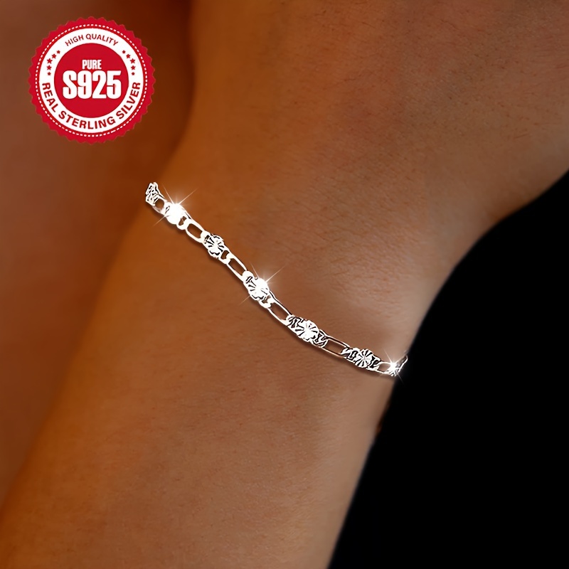 

Elegant 925 Sterling Silver Chain Link Bracelet, Simple Hip-hop Style, Hypoallergenic, Lightweight 2.25g, Perfect Gift For Women, Daily & , All