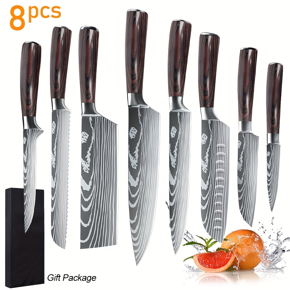 TEMU Kitchen Knife Set, Knife Set With Pakkawood Handle, High Carbon Stainless Steel Knives Set For Kitchen, 8pcs Chef Knife Set Come With Gift Box