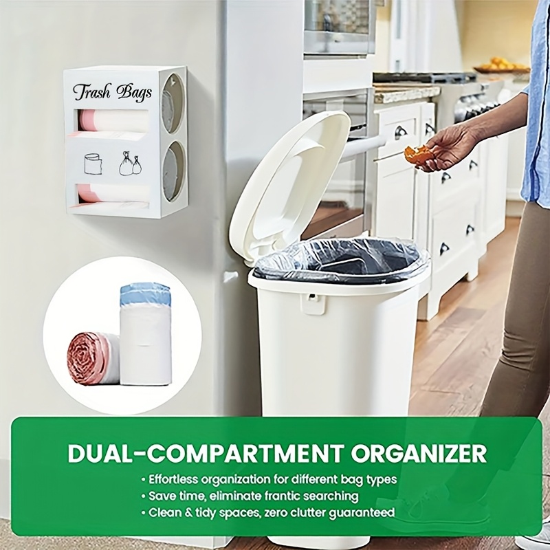   2 in 1 trash bag tissue holder organizer wall mounted or desktop storage box with dual compartments durable wooden kitchen organizer for countertop bathroom   saving home storage solution Product details 2