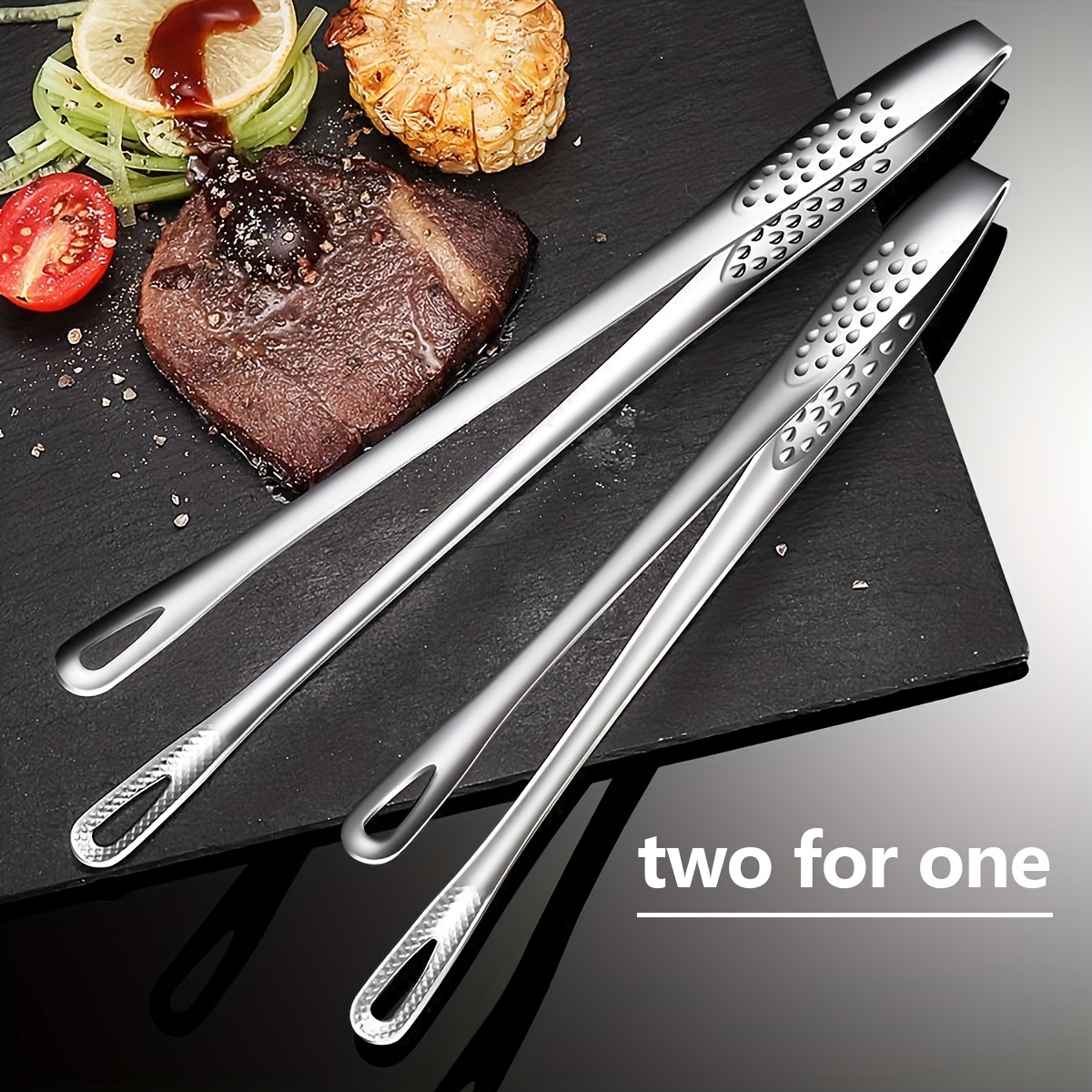 

Stainless Steel Barbecue Tongs Set Of 2 - Food Contact Safe Kitchen Cooking Tongs For Grilling, Frying, And Serving - Bbq Meat Tongs