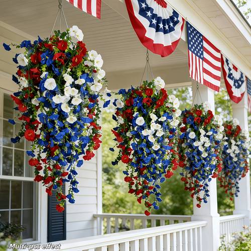 6pcs red blue white artificial wall hanging drooping trumpet flowers american holiday decoration flowers uv resistant july 4th outdoor garden courtyard decor indoor outdoor durable