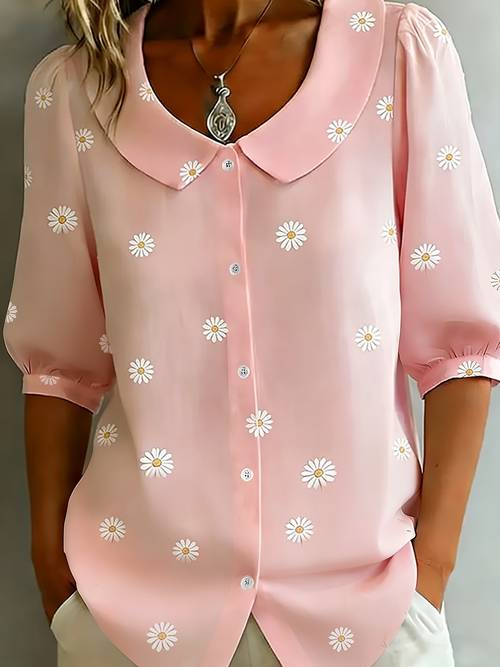plus size plus size french retro multi color tulip peter pan collar bubble short sleeved shirt womens breathable light casual and loose shirt arc suitable for daily girlfriend graduation season