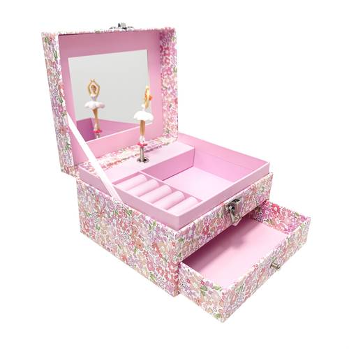 de cuadrada rosa con estampado floral para guardar joyas