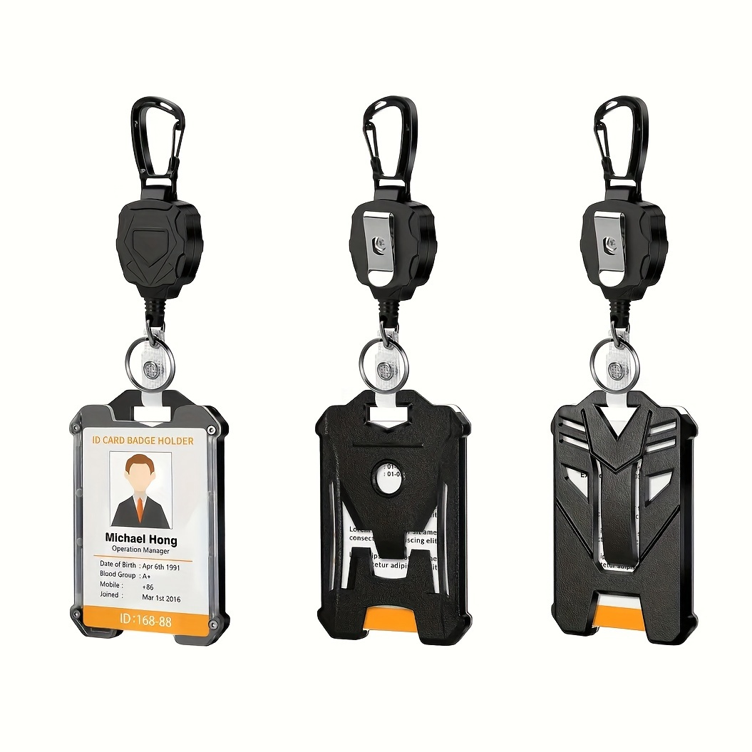 Retractable Heavy Duty Badge Reels with ID Badge Holder Tactical ID Card Holder Vertical ID Holder with with Carabiner Keychain Badge Reel,Temu