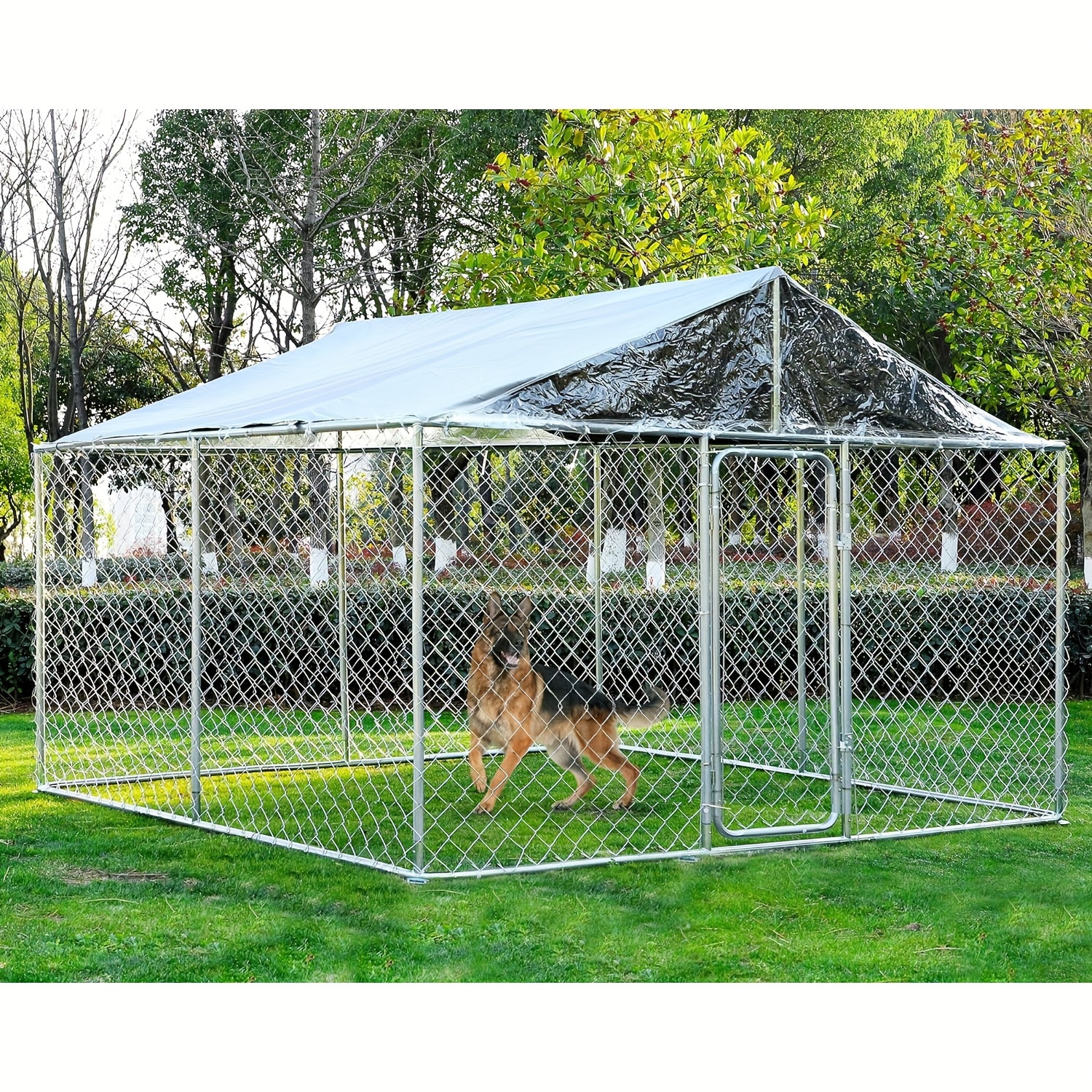 

Titimo Large Outdoor Dog Kennel Heavy Duty Dog Cage, Anti-rust Pens Fence With Waterproof Uv-resistant Cover And Lock, 118x118x83 Inches