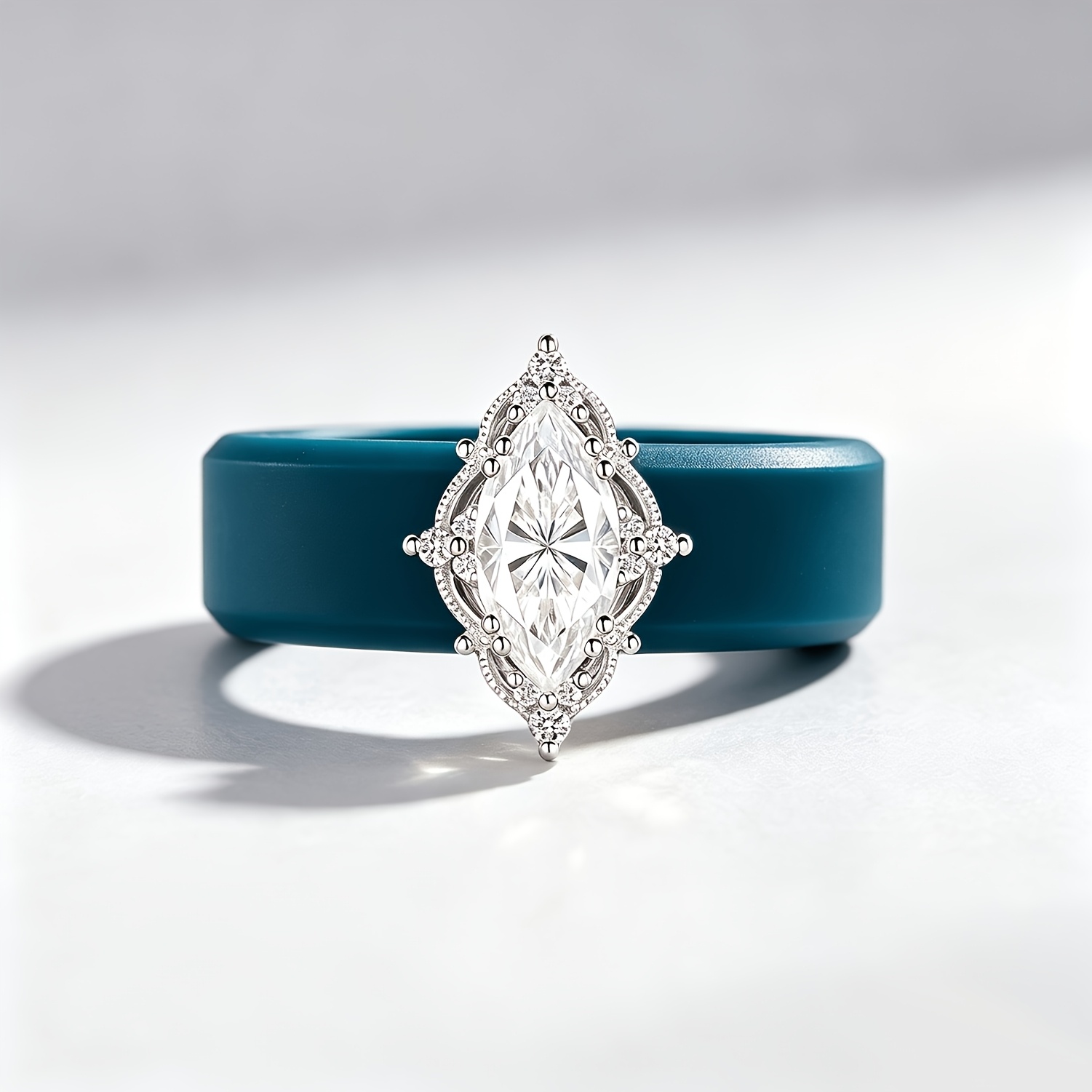 14K Gold-Plated Blue Silicone Ring, Elegant Couple's Vow Ring
