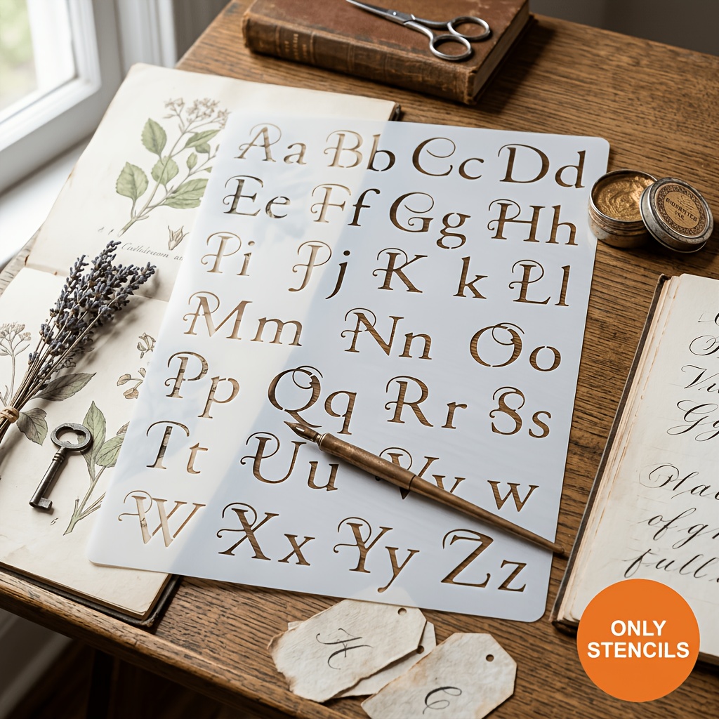TEMU Large Reusable A-z Alphabet Letter Templates - Retro Font Suitable For Wall Painting, Diy Crafts, & Card Making | Large /lowercase Letters For