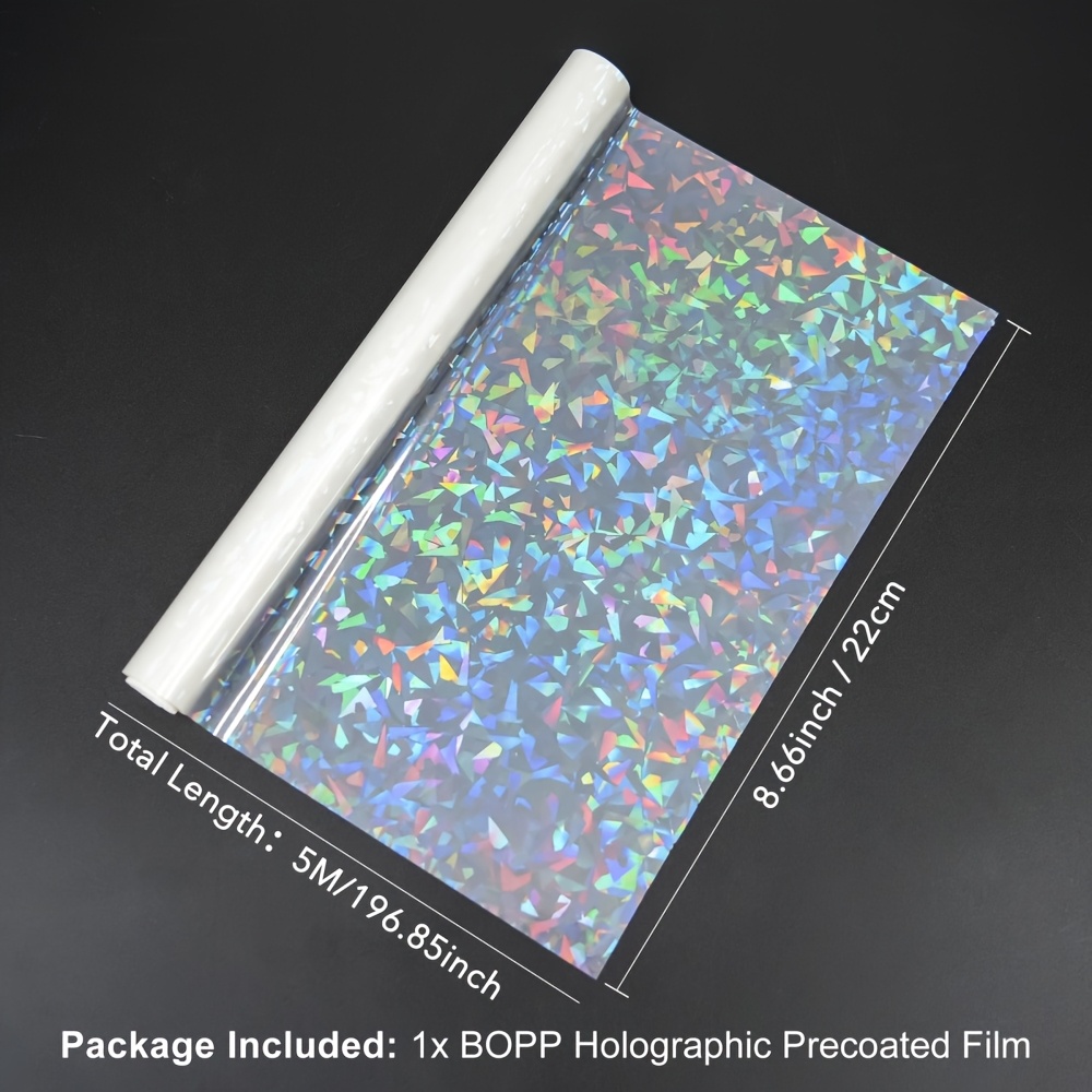 TEMU Rouleau de film holographique pré- 22x500cm ; Film de laminage thermique transparent -rayures compatible avec les plastonneuses pour manuels en